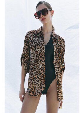 Zara Animal Print Oversized Button-Down Shirt